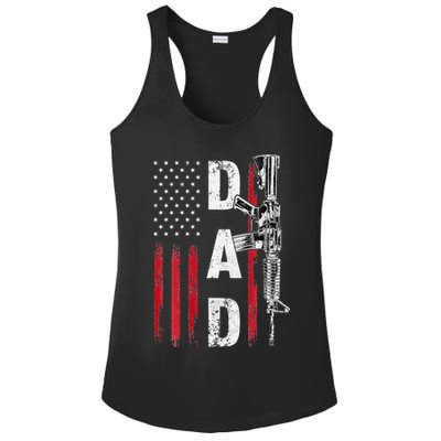 Proud Dad Daddy Gun Rights AR15 American Flag Father's Day Ladies PosiCharge Competitor Racerback Tank