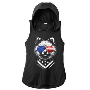 Pomeranian Dog Dad Patriotic 4th Of July American Us Flag Ladies PosiCharge Tri-Blend Wicking Draft Hoodie Tank