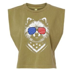 Pomeranian Dog Dad Patriotic 4th Of July American Us Flag Garment-Dyed Women's Muscle Tee