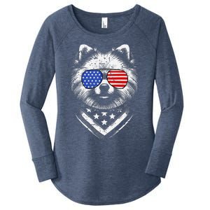 Pomeranian Dog Dad Patriotic 4th Of July American Us Flag Women's Perfect Tri Tunic Long Sleeve Shirt