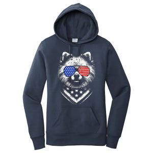 Pomeranian Dog Dad Patriotic 4th Of July American Us Flag Women's Pullover Hoodie