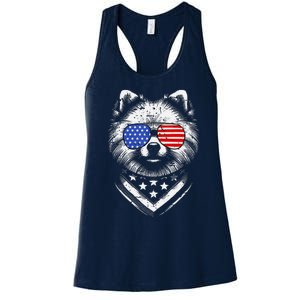 Pomeranian Dog Dad Patriotic 4th Of July American Us Flag Women's Racerback Tank