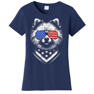 Pomeranian Dog Dad Patriotic 4th Of July American Us Flag Women's T-Shirt