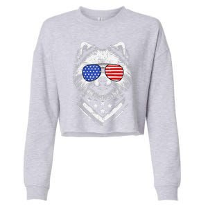 Pomeranian Dog Dad Patriotic 4th Of July American Us Flag Cropped Pullover Crew