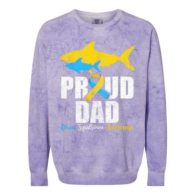 Proud Dad Down Syndrome Awareness Dad Shark Colorblast Crewneck Sweatshirt