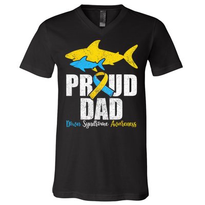 Proud Dad Down Syndrome Awareness Dad Shark V-Neck T-Shirt