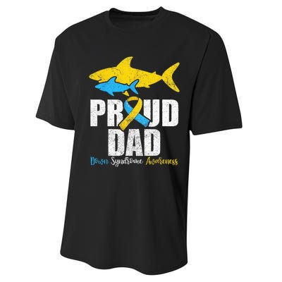 Proud Dad Down Syndrome Awareness Dad Shark Performance Sprint T-Shirt