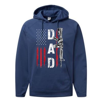 Proud Dad Daddy Gun Rights AR15 American Flag Fathers Day Performance Fleece Hoodie