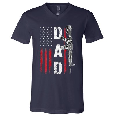 Proud Dad Daddy Gun Rights AR15 American Flag Fathers Day V-Neck T-Shirt