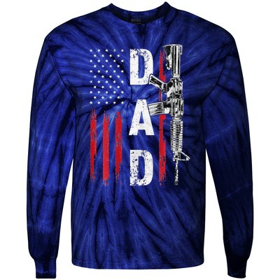 Proud Dad Daddy Gun Rights AR15 American Flag Fathers Day Tie-Dye Long Sleeve Shirt