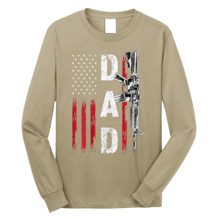 Proud Dad Daddy Gun Rights AR15 American Flag Fathers Day Long Sleeve Shirt