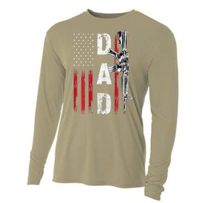 Proud Dad Daddy Gun Rights AR15 American Flag Fathers Day Cooling Performance Long Sleeve Crew