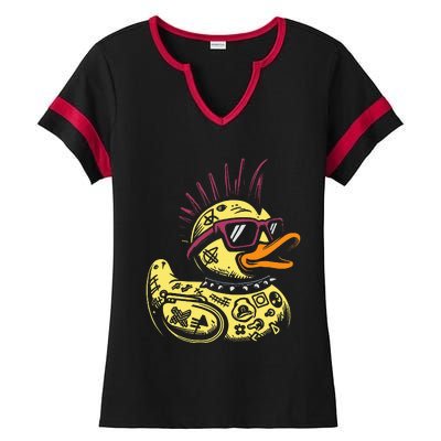 Punk Duck Duckling Punk Rocker Ladies Halftime Notch Neck Tee