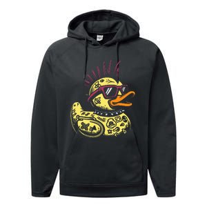 Punk Duck Duckling Punk Rocker Performance Fleece Hoodie