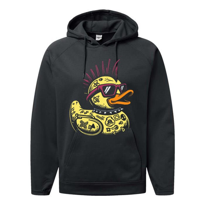 Punk Duck Duckling Punk Rocker Performance Fleece Hoodie