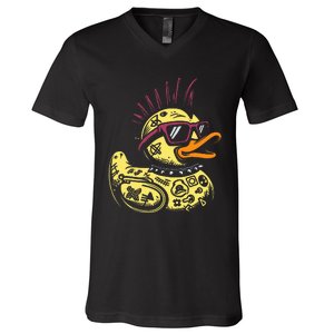 Punk Duck Duckling Punk Rocker V-Neck T-Shirt