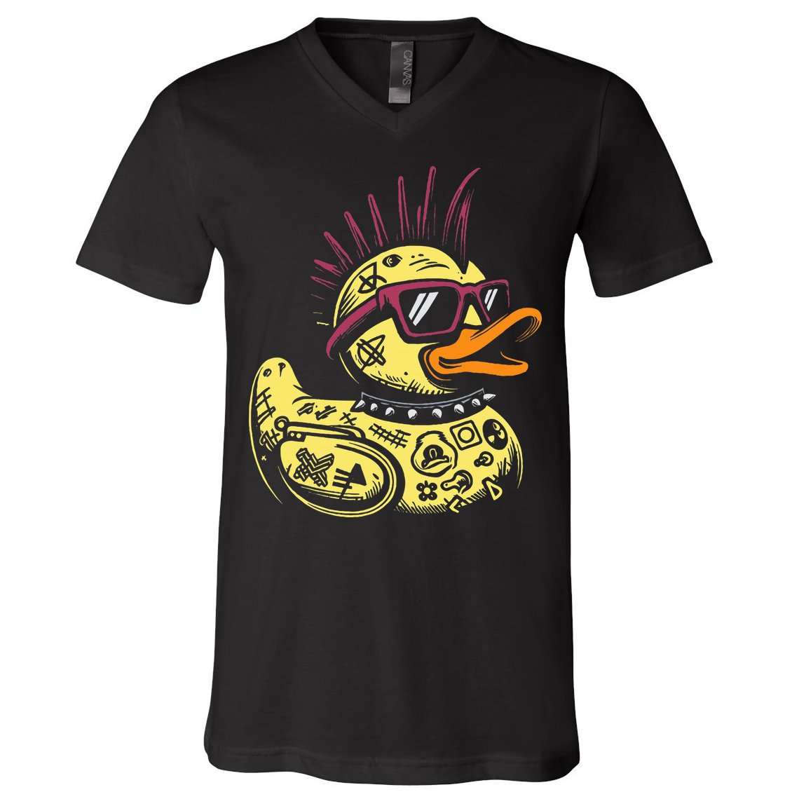 Punk Duck Duckling Punk Rocker V-Neck T-Shirt