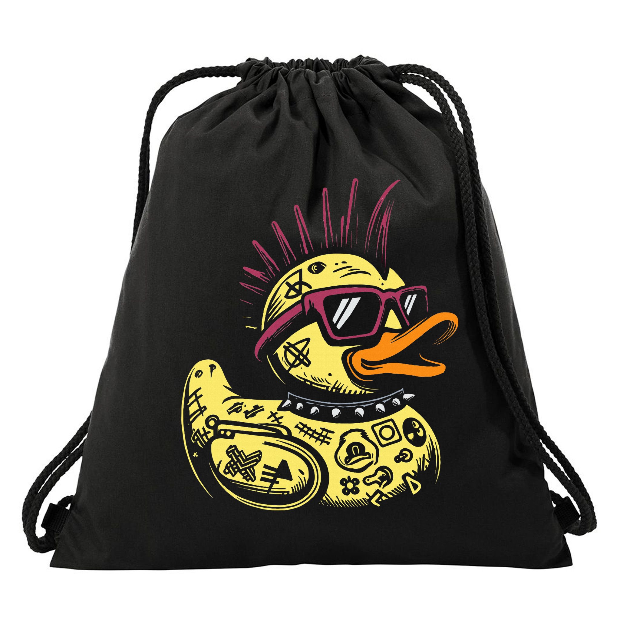 Punk Duck Duckling Punk Rocker Drawstring Bag