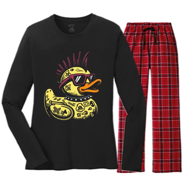 Punk Duck Duckling Punk Rocker Women's Long Sleeve Flannel Pajama Set 