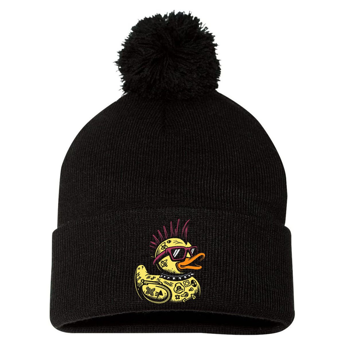 Punk Duck Duckling Punk Rocker Pom Pom 12in Knit Beanie