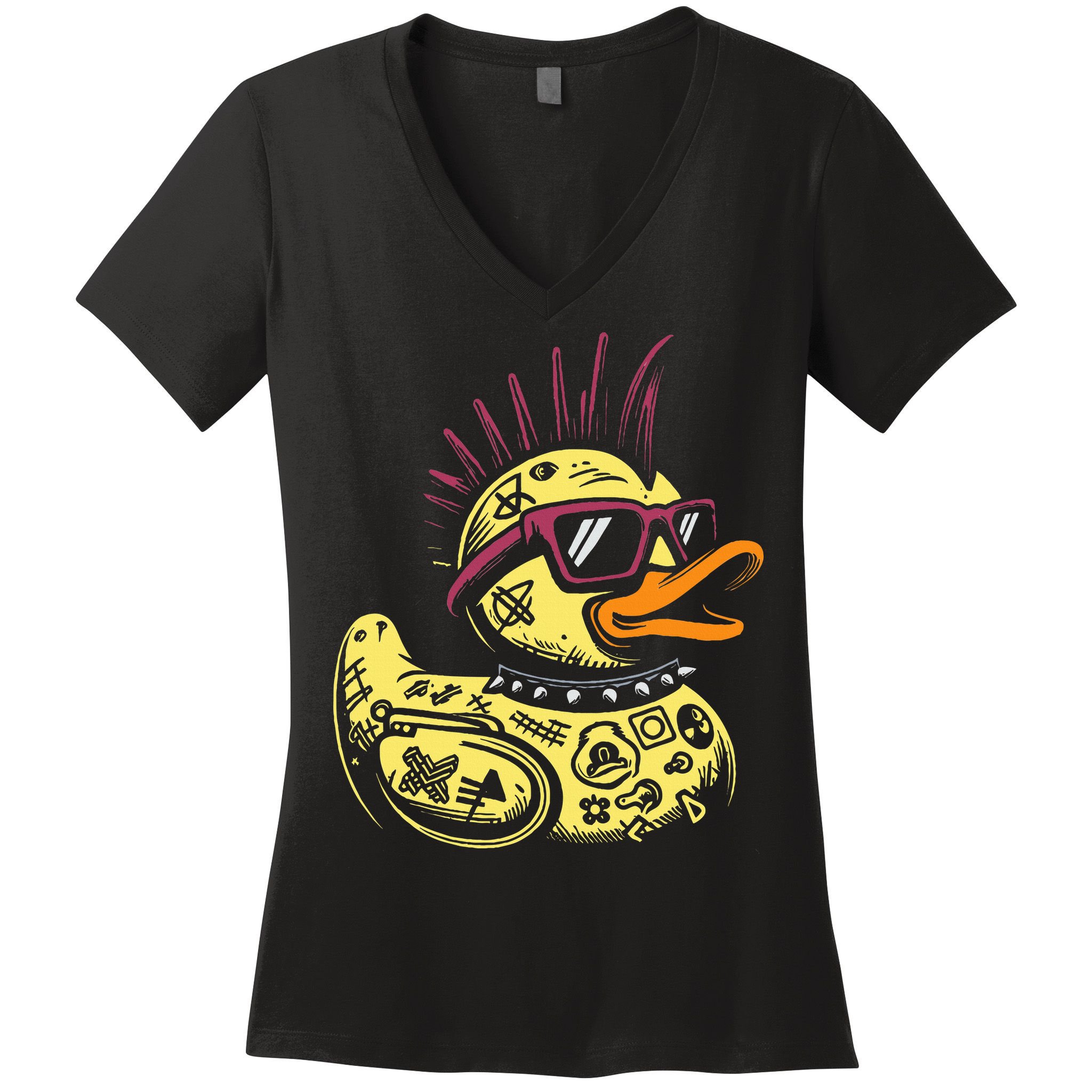 Punk Duck Duckling Punk Rocker Women's V-Neck T-Shirt