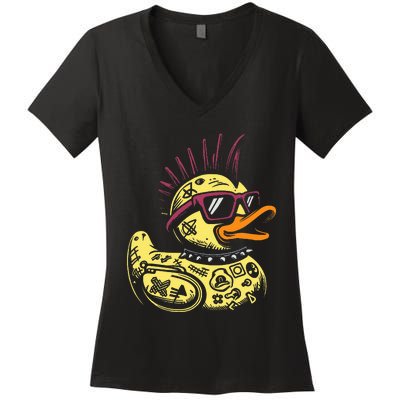 Punk Duck Duckling Punk Rocker Women's V-Neck T-Shirt