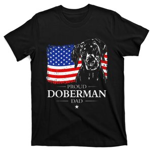 Proud Doberman Dad American Flag patriotic gift Dobie dog T-Shirt