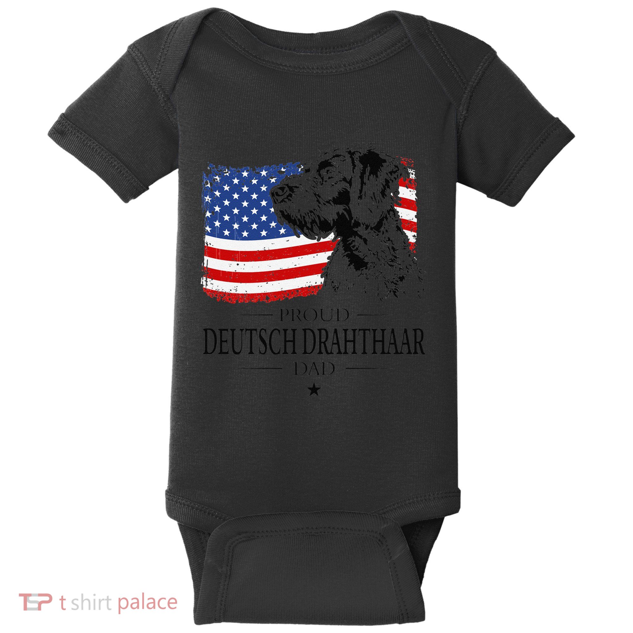 Proud Deutsch Drahthaar Dad American Flag Dog Baby Bodysuit