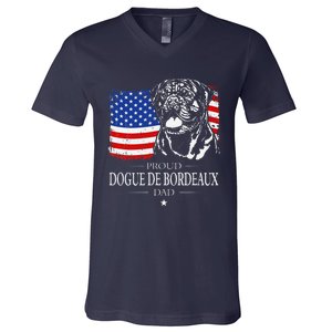 Proud Dogue De Bordeaux Dad American Flag Patriotic Dog Gift V-Neck T-Shirt