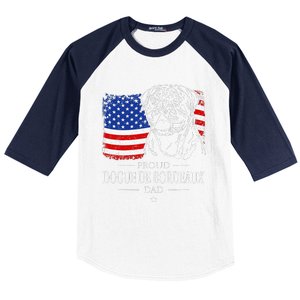 Proud Dogue De Bordeaux Dad American Flag Patriotic Dog Gift Baseball Sleeve Shirt