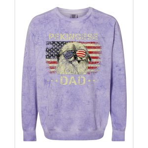 Pekingese Dad Dog Lovers American Flag 4th Of July Colorblast Crewneck Sweatshirt