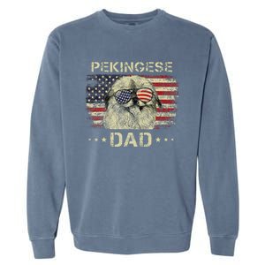 Pekingese Dad Dog Lovers American Flag 4th Of July Garment-Dyed Sweatshirt