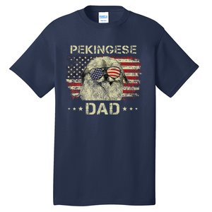 Pekingese Dad Dog Lovers American Flag 4th Of July Tall T-Shirt