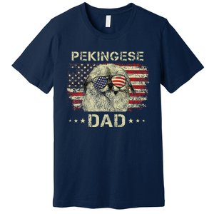 Pekingese Dad Dog Lovers American Flag 4th Of July Premium T-Shirt