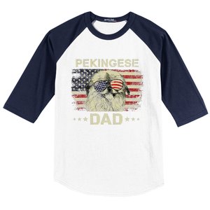 Pekingese Dad Dog Lovers American Flag 4th Of July Baseball Sleeve Shirt