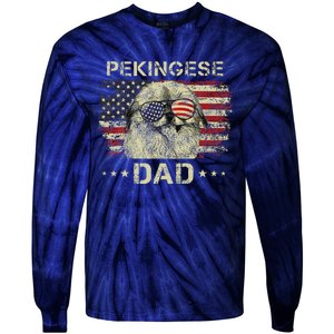 Pekingese Dad Dog Lovers American Flag 4th Of July Tie-Dye Long Sleeve Shirt