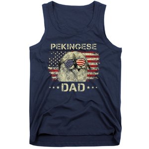 Pekingese Dad Dog Lovers American Flag 4th Of July Tank Top