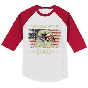 Pekingese Dad Dog Lovers American Flag 4th Of July Kids Colorblock Raglan Jersey