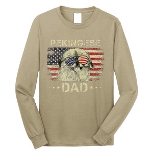 Pekingese Dad Dog Lovers American Flag 4th Of July Long Sleeve Shirt