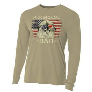 Pekingese Dad Dog Lovers American Flag 4th Of July Cooling Performance Long Sleeve Crew