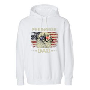 Pekingese Dad Dog Lovers American Flag 4th Of July Garment-Dyed Fleece Hoodie