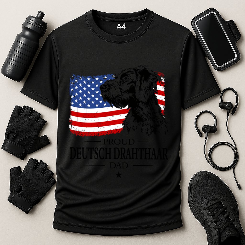 Proud Deutsch Drahthaar Dad American Flag Dog Funny Gift Cooling Performance Crew T-Shirt