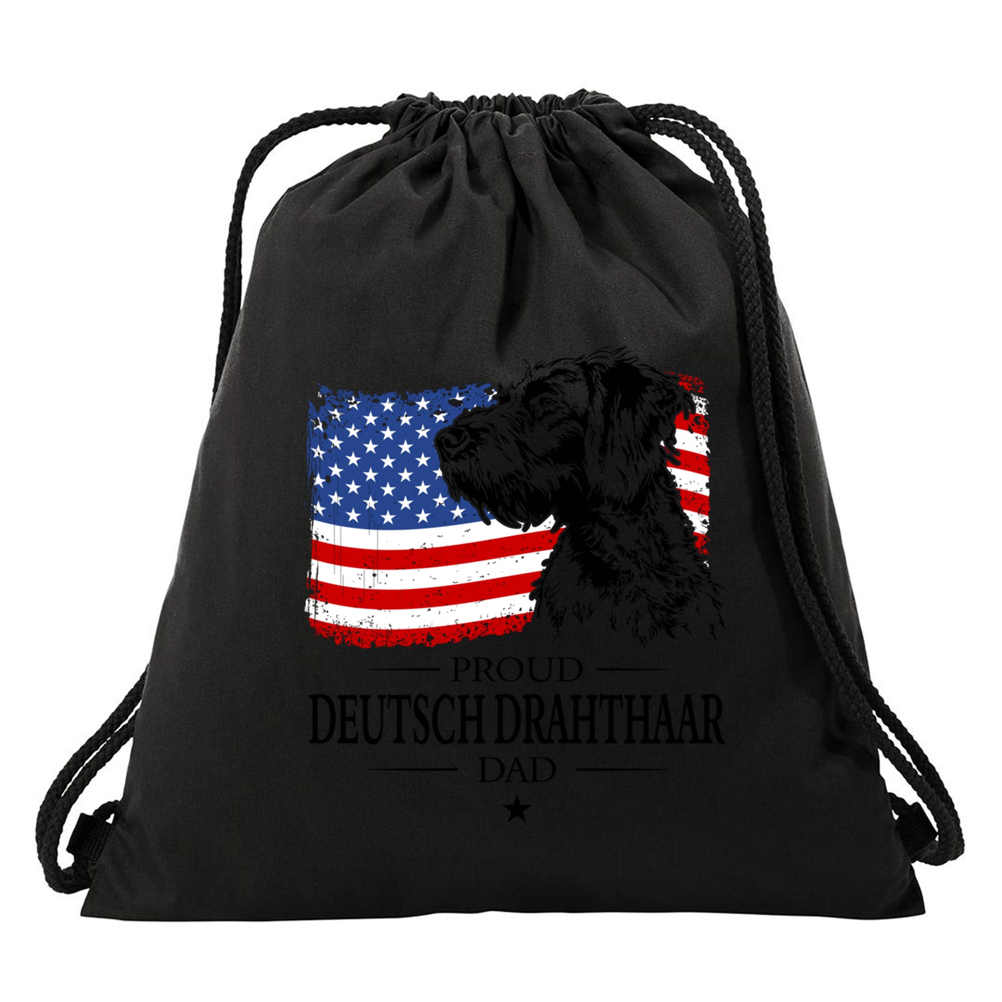 Proud Deutsch Drahthaar Dad American Flag Dog Funny Gift Drawstring Bag