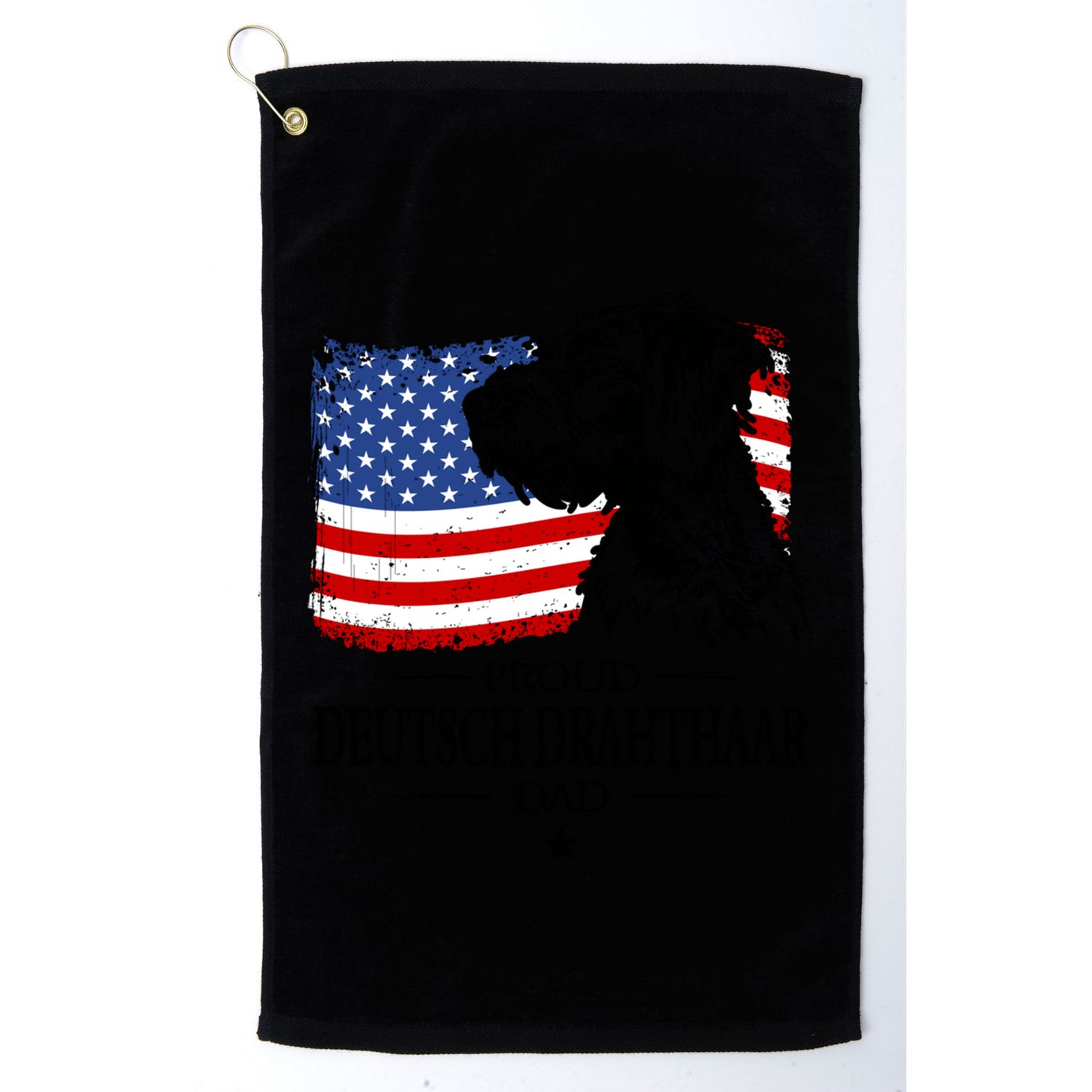 Proud Deutsch Drahthaar Dad American Flag Dog Funny Gift Golf Towel