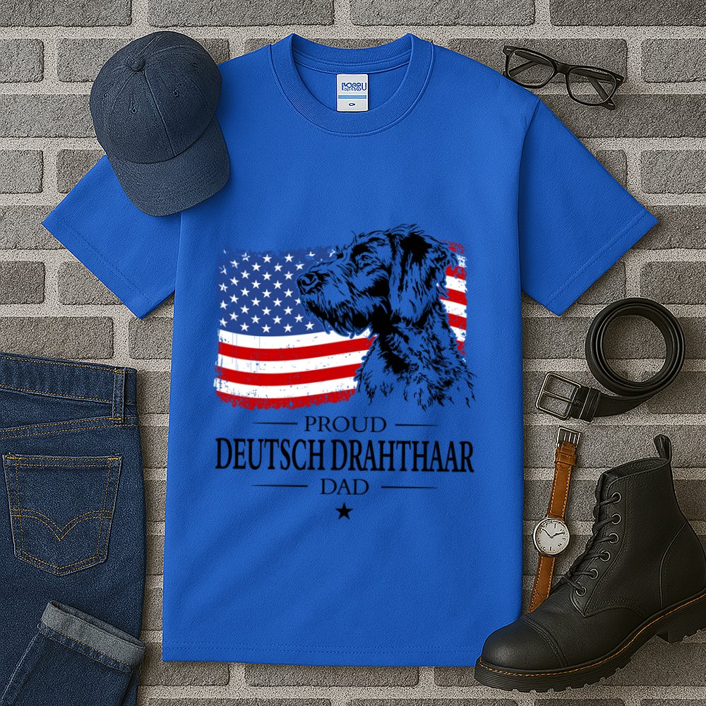 Proud Deutsch Drahthaar Dad American Flag Dog Funny Gift Tall T-Shirt