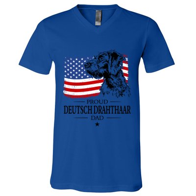 Proud Deutsch Drahthaar Dad American Flag Dog Funny Gift V-Neck T-Shirt