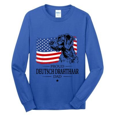 Proud Deutsch Drahthaar Dad American Flag Dog Funny Gift Tall Long Sleeve T-Shirt