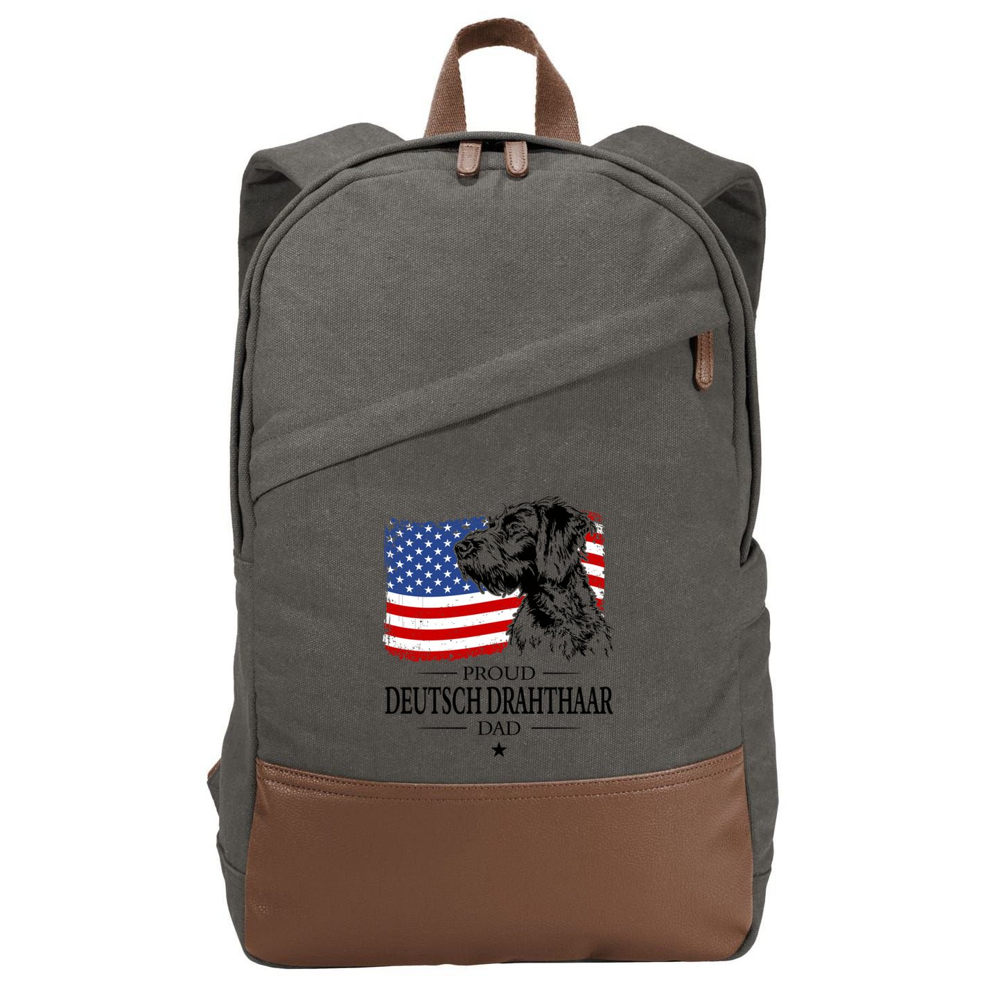 Proud Deutsch Drahthaar Dad American Flag Dog Funny Gift Cotton Canvas Backpack