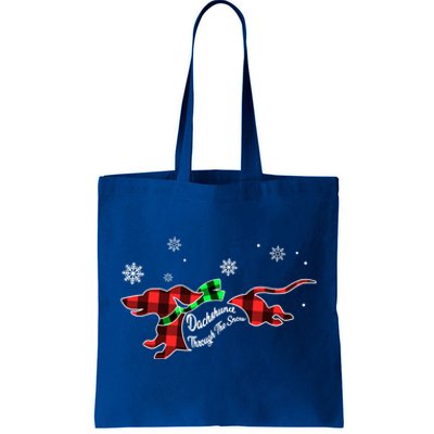 Plaid Dachshund Dog Through Snow Dog Lovers Merry Christmas Cool Gift Tote Bag