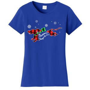 Plaid Dachshund Dog Through Snow Dog Lovers Merry Christmas Cool Gift Women's T-Shirt